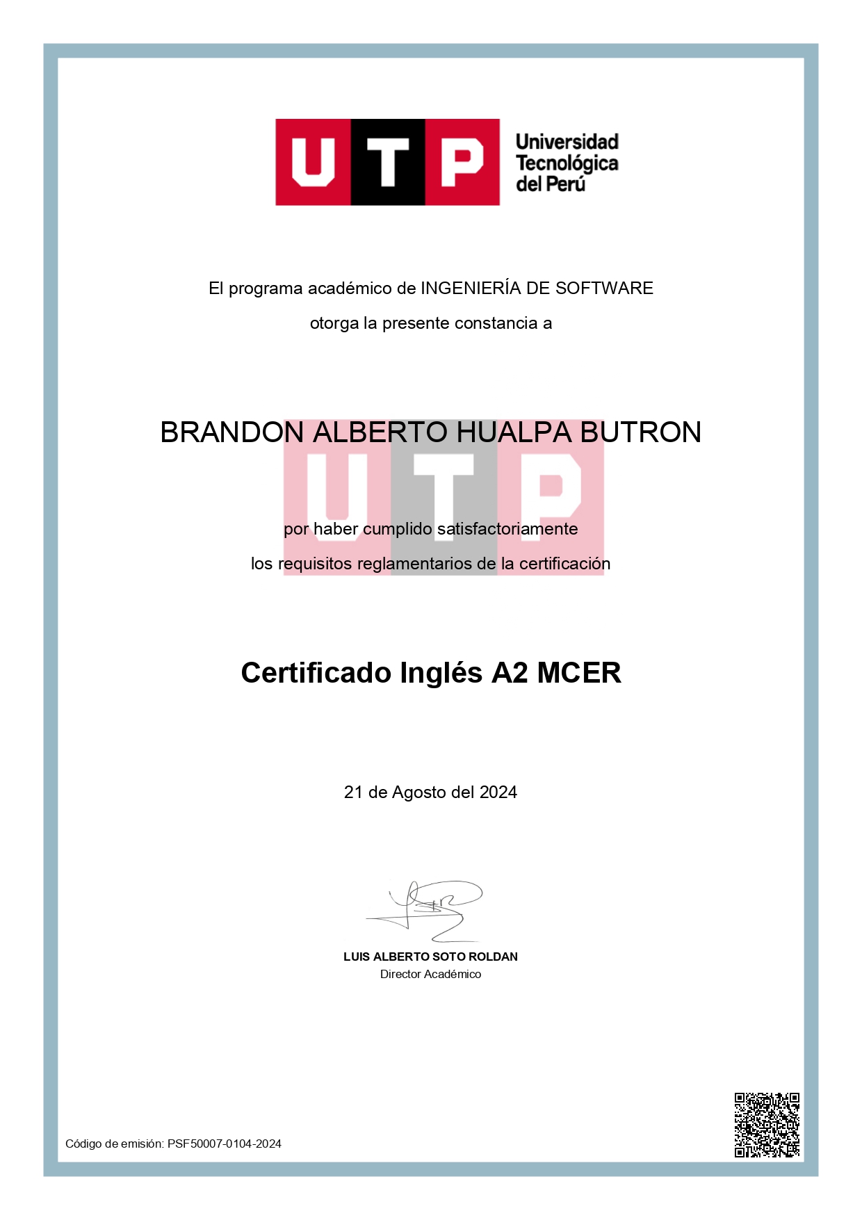Certificado Inglés A2 MCER